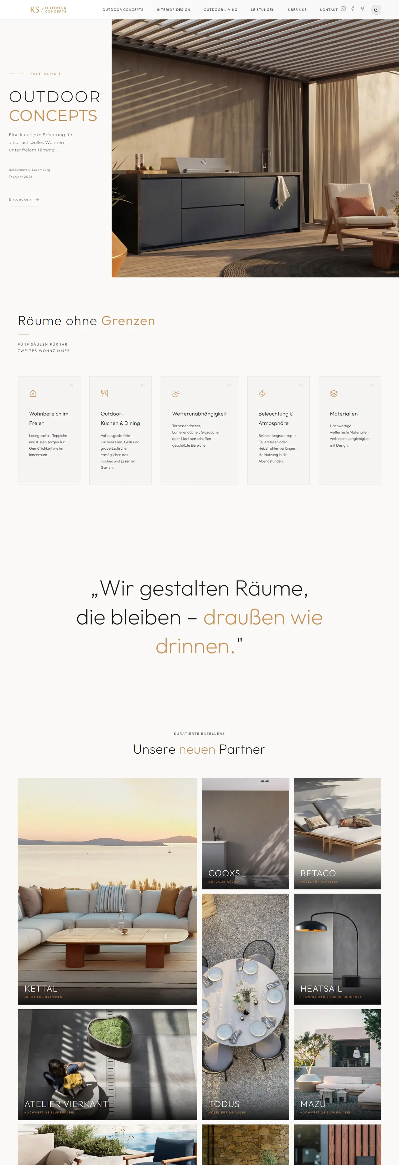 Startseite von Ralf Schuh Outdoor Concepts mit Showroom-Ankuendigung