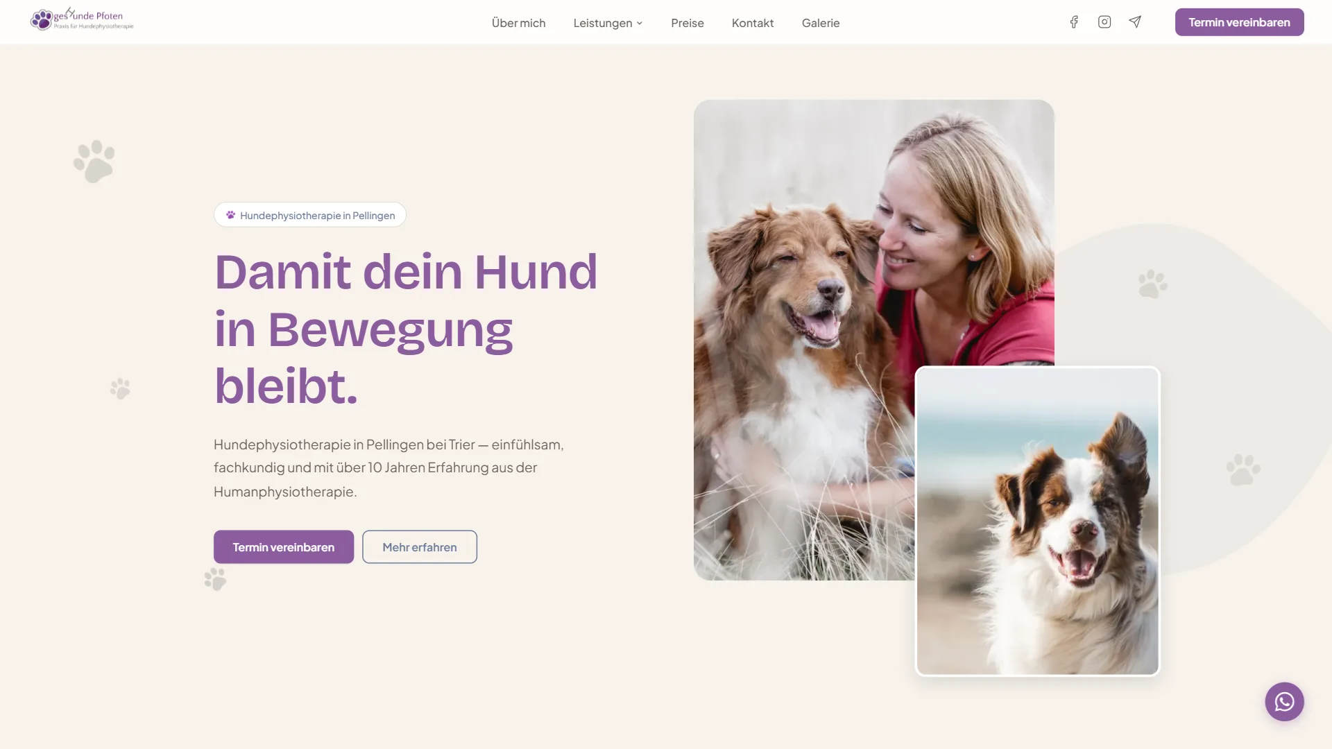 Live-Website Geshunde Pfoten — Hundephysiotherapie