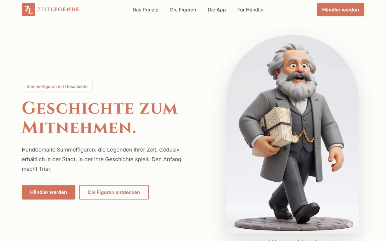 Live-Website Zeitlegende — Sammelfiguren & Tourismus