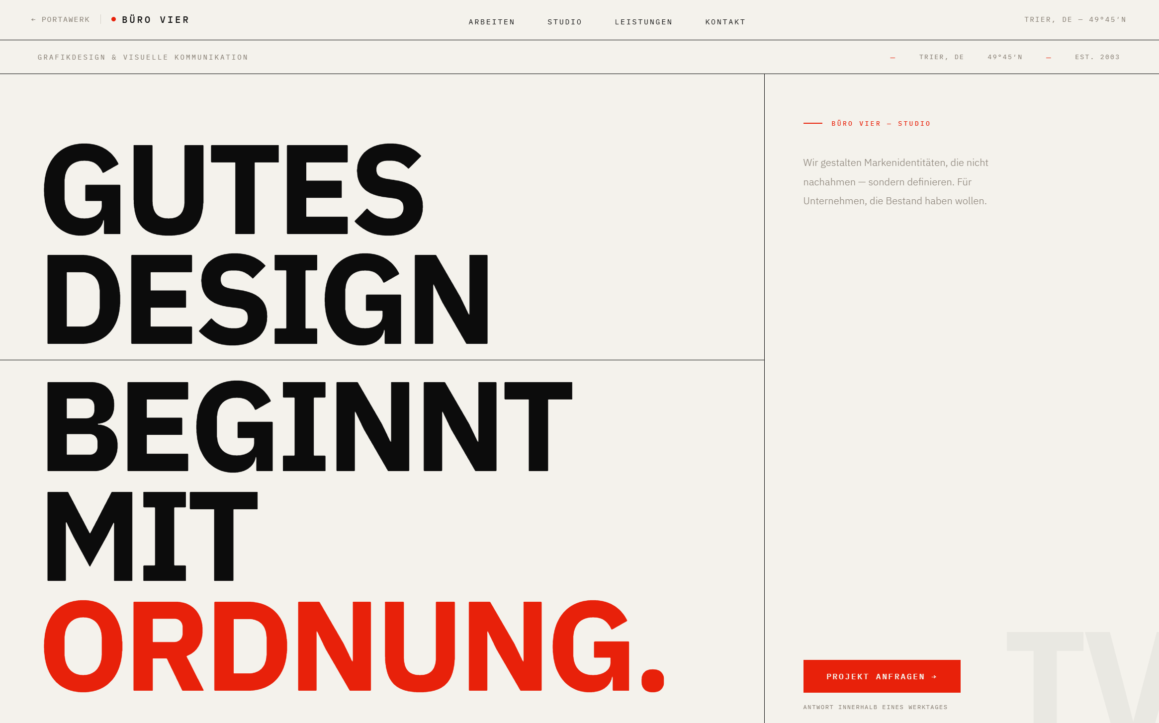 Stilvorschau Swiss Minimal — klares, typografie-getriebenes Webdesign für Dienstleister